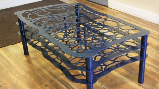 3 Tier Butterfly Wing Inspired Aluminum Coffee Table Powder Coated Toxic Blue Pearl - Designed by: Victoria Humphrey