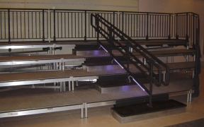 4 Tier Seating Riser with Powder-Coated ADA Aluminum Guardrail & LED Lit Stair Units with Custom Handrails