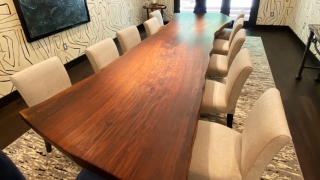 5’ x 14’ Live Edge Walnut Dining Table with Stainless Steel Base