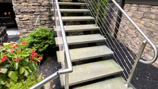 6W15 Steel I-Beam and Slate Slab Stairs with Stainless Steel Cable Handrails